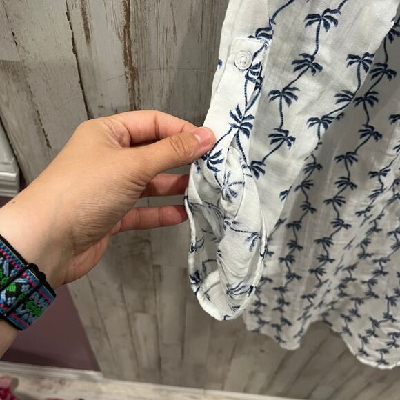 NWOT Talbots White Blue Palm Tree Button Up Swim Coverup Tunic Summer Womens XS - Picture 5 of 8
